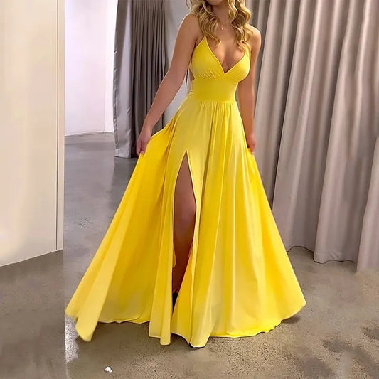 Robe Maxi Mode Été Bretelles Fendue Taille Couvert - Maxim