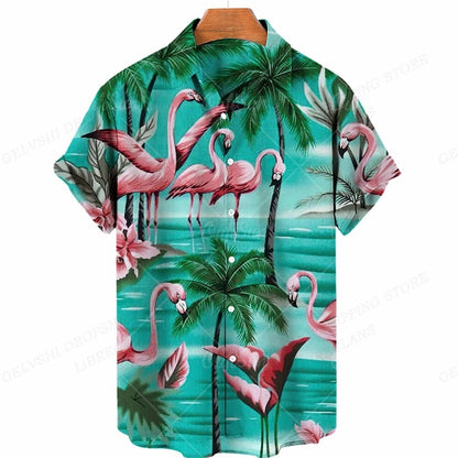 Nico - 3D Flamingo Printet Hawaii-skjorte til mænd
