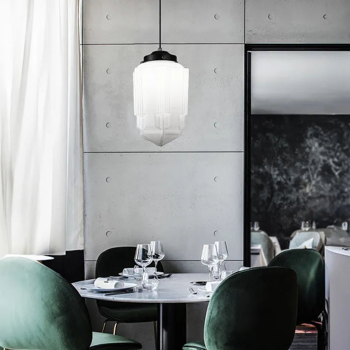 Milk Glass - Vintage Geometric Pendant Light