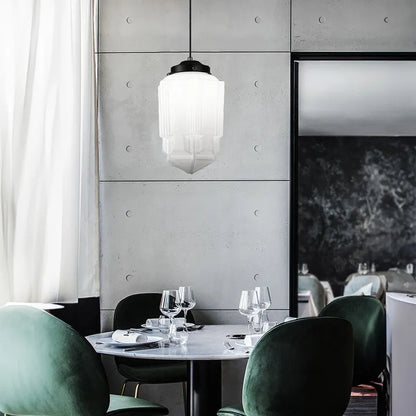Milk Glass - Vintage Geometric Pendant Light