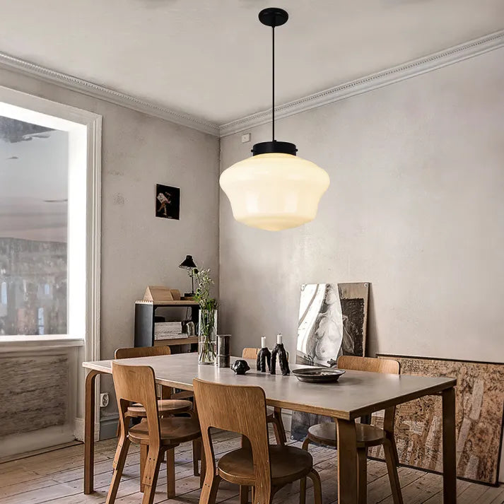 Milk Glass - Vintage Geometric Pendant Light