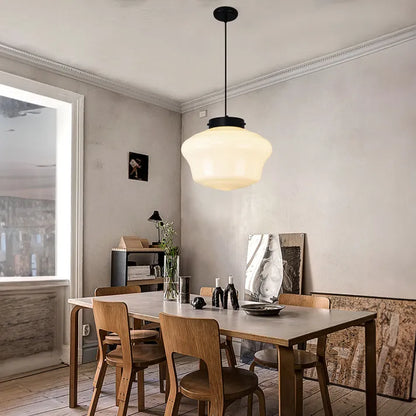 Milk Glass - Vintage Geometric Pendant Light