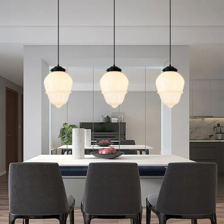 Milk Glass - Vintage Geometric Pendant Light