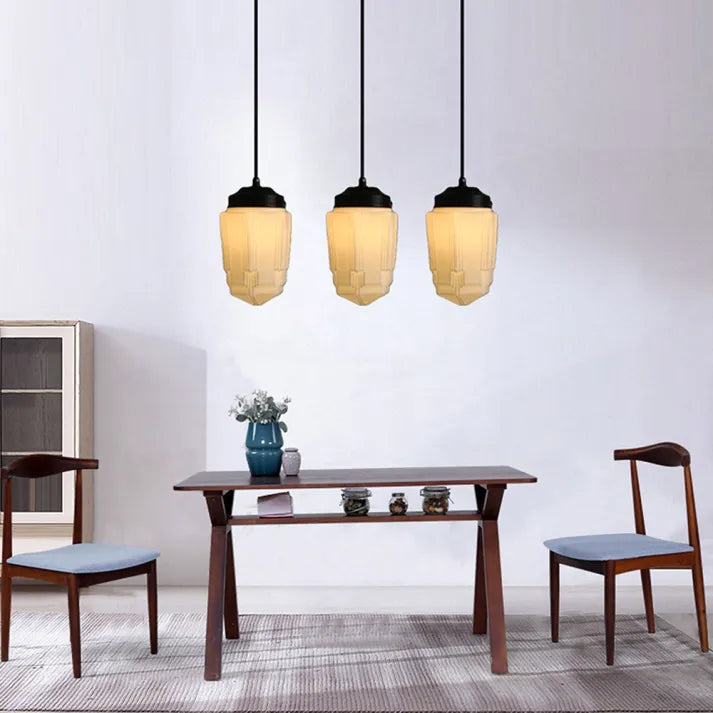 Milk Glass - Vintage Geometric Pendant Light