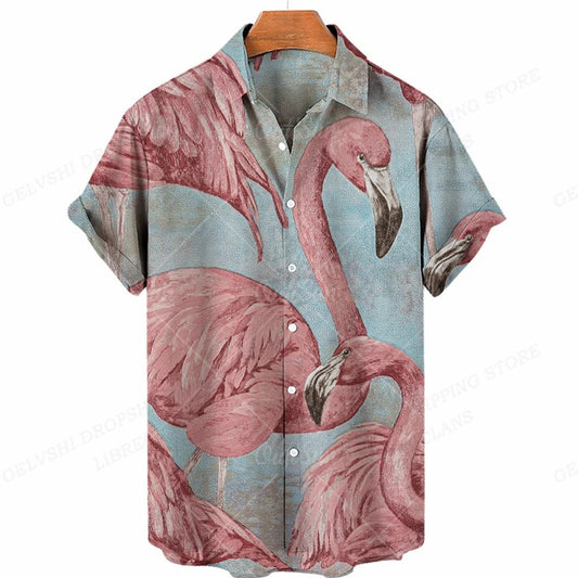 Nico - 3D Flamingo Printet Hawaii-skjorte til mænd