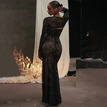 Robe Maxi avec Cordon et Dentelle - Ariella