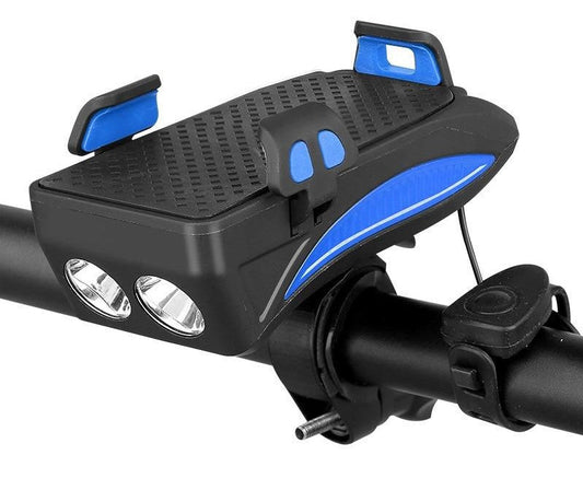 Multifunktionel cykelholder: telefonholder, powerbank, lys og horn