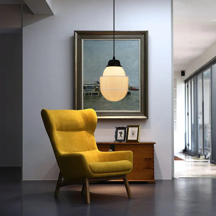 Milk Glass - Vintage Geometric Pendant Light