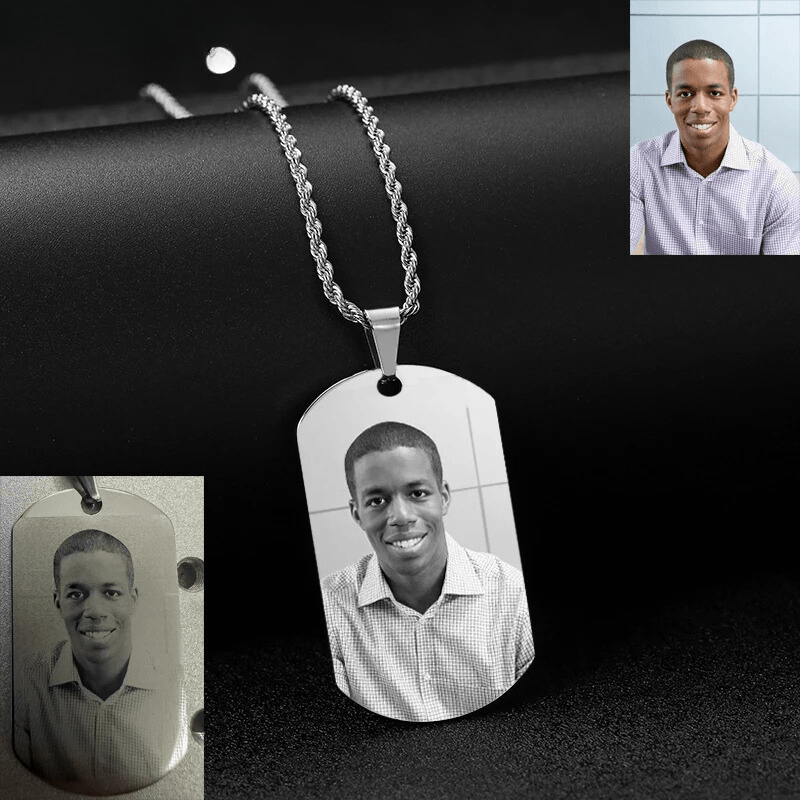 Pendentif en acier personnalisé - Photo et texte avec chaîne cubaine