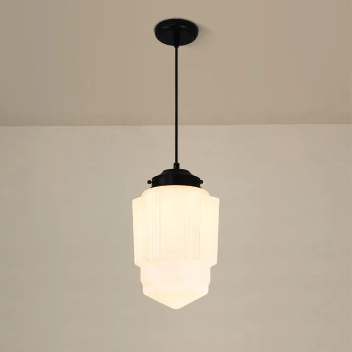 Milk Glass - Vintage Geometric Pendant Light
