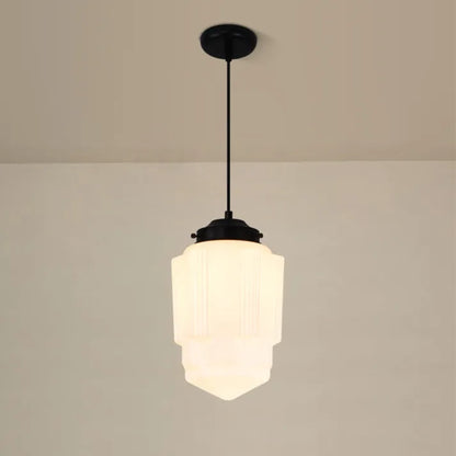 Milk Glass - Vintage Geometric Pendant Light