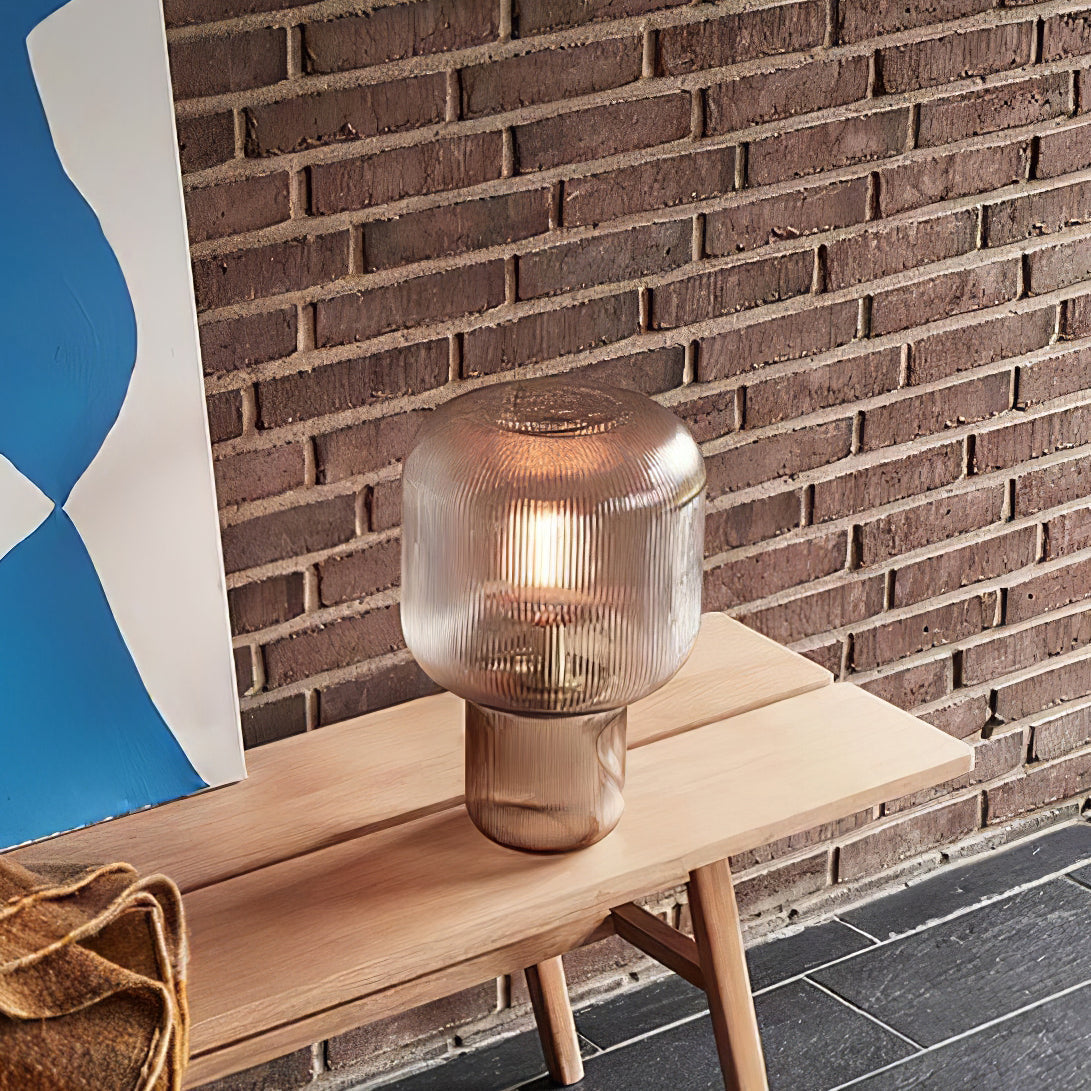 GlowSphere - Oval bordlampe af glas og metal