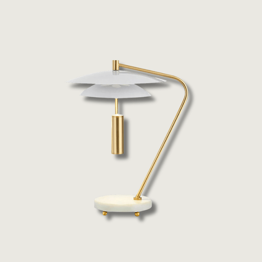LuxeShade – Hvid Aluminium Bordlampe med Marmorfod