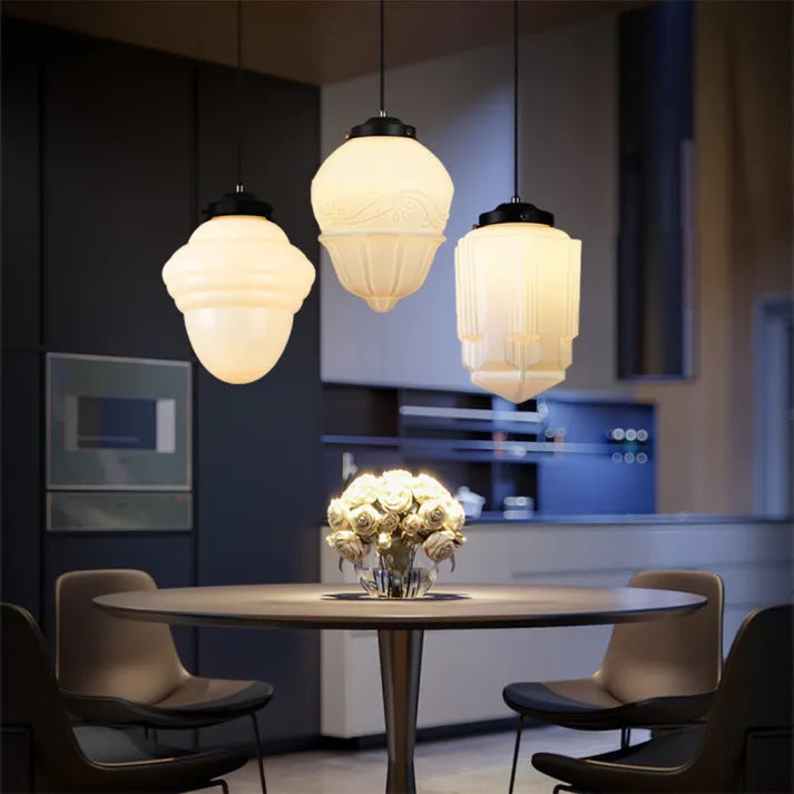 Milk Glass - Vintage Geometric Pendant Light