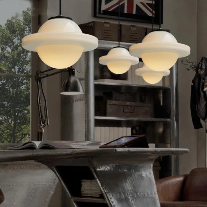 Milk Glass - Vintage Geometric Pendant Light
