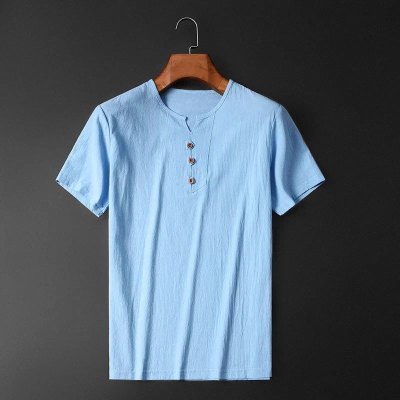 T-shirt d'été léger pour homme en coton et lin