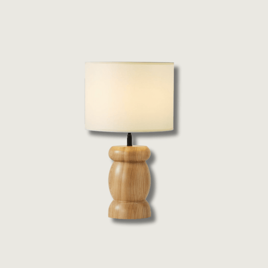WoodPebble - Lampe de table avec base en bois en forme de pierre et lumière chaude