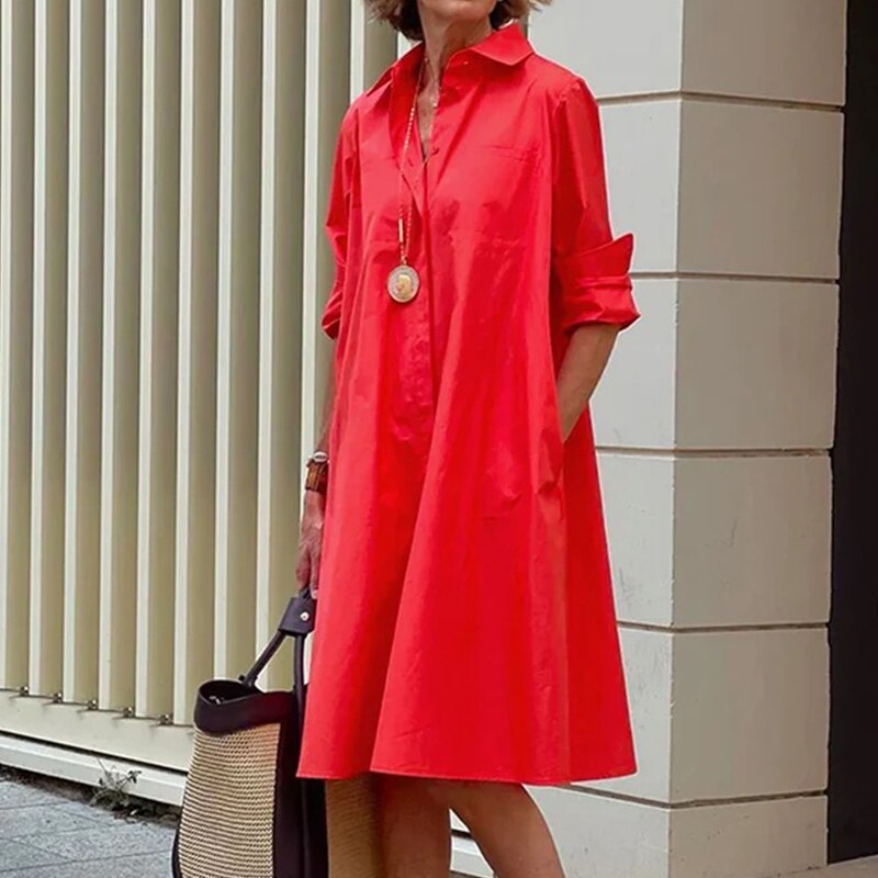 Robe midi avec col pour femmes - Roella
