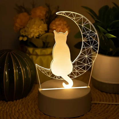 WhiskerMoon - 3D kat natlampe med måne design