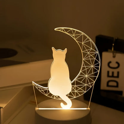 WhiskerMoon - 3D kat natlampe med måne design