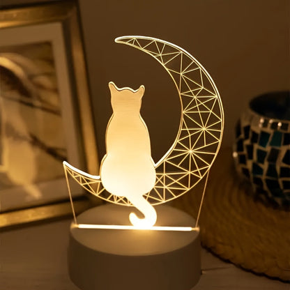 WhiskerMoon - 3D kat natlampe med måne design