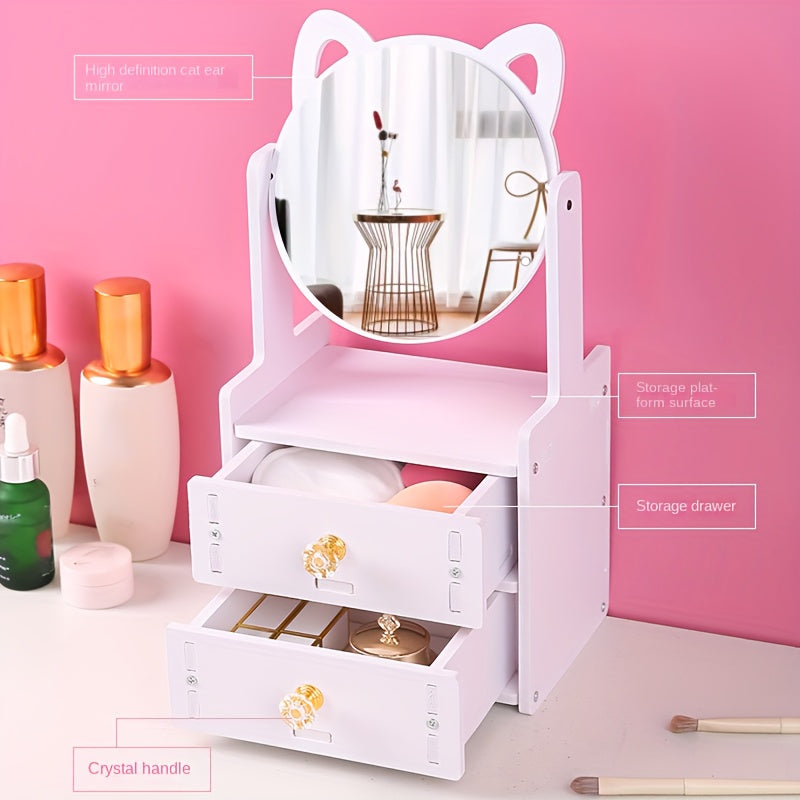 PurrGlow - Miroir de maquillage avec rangement et oreilles de chat