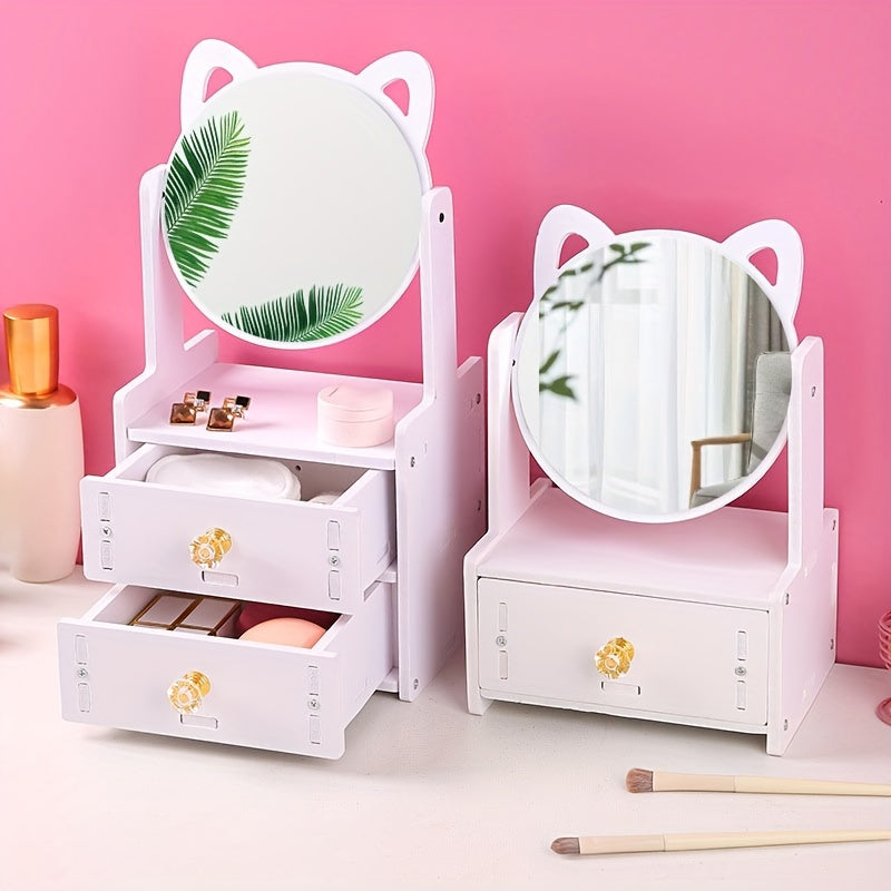 PurrGlow - Miroir de maquillage avec rangement et oreilles de chat