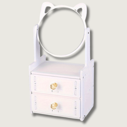 PurrGlow - Miroir de maquillage avec rangement et oreilles de chat