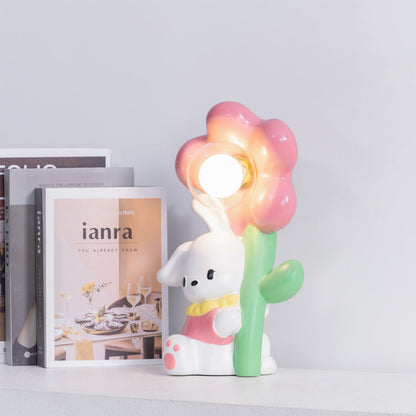 BunnyGlow - Bordlampe med kærlig kanin og blomster mønster