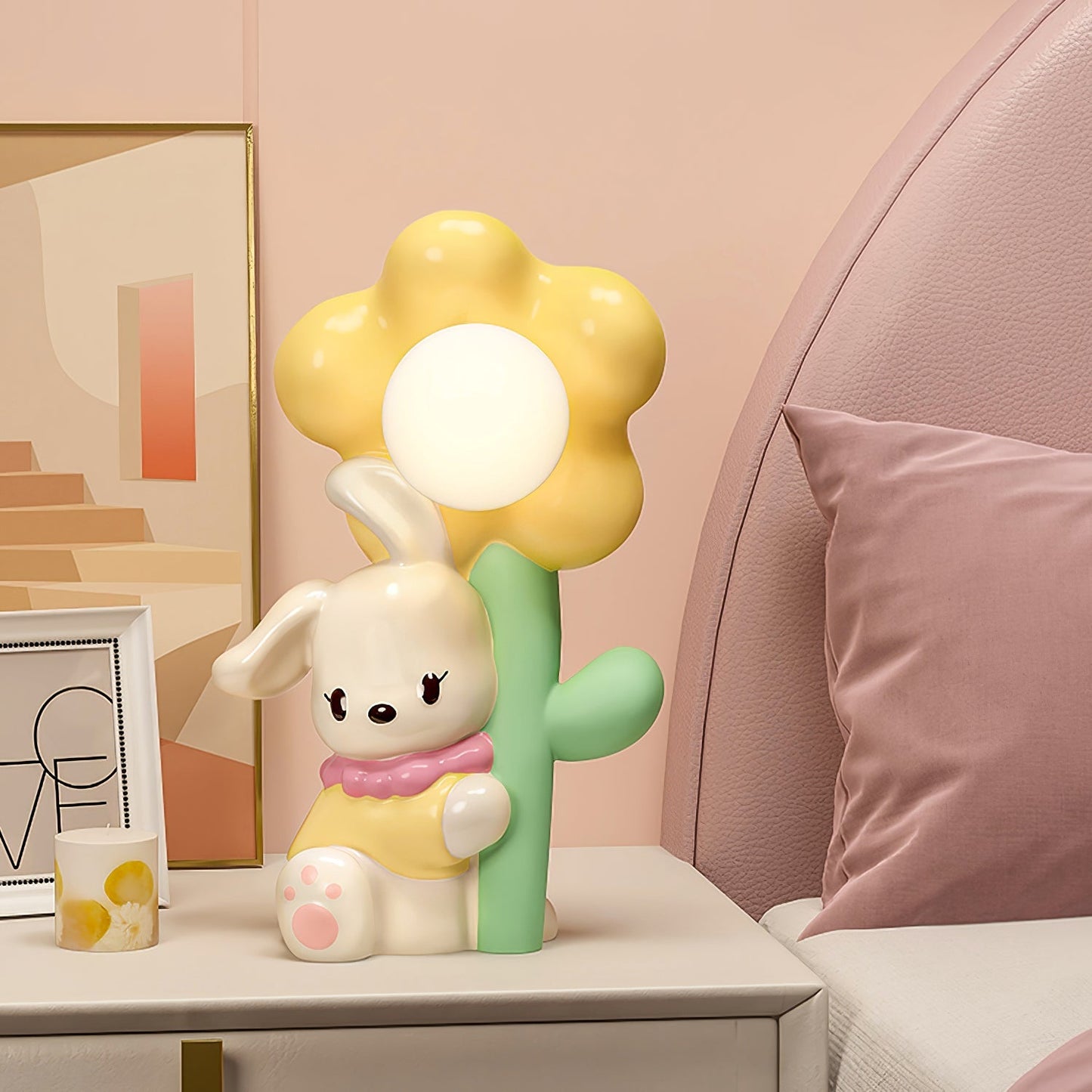 BunnyGlow - Bordlampe med kærlig kanin og blomster mønster