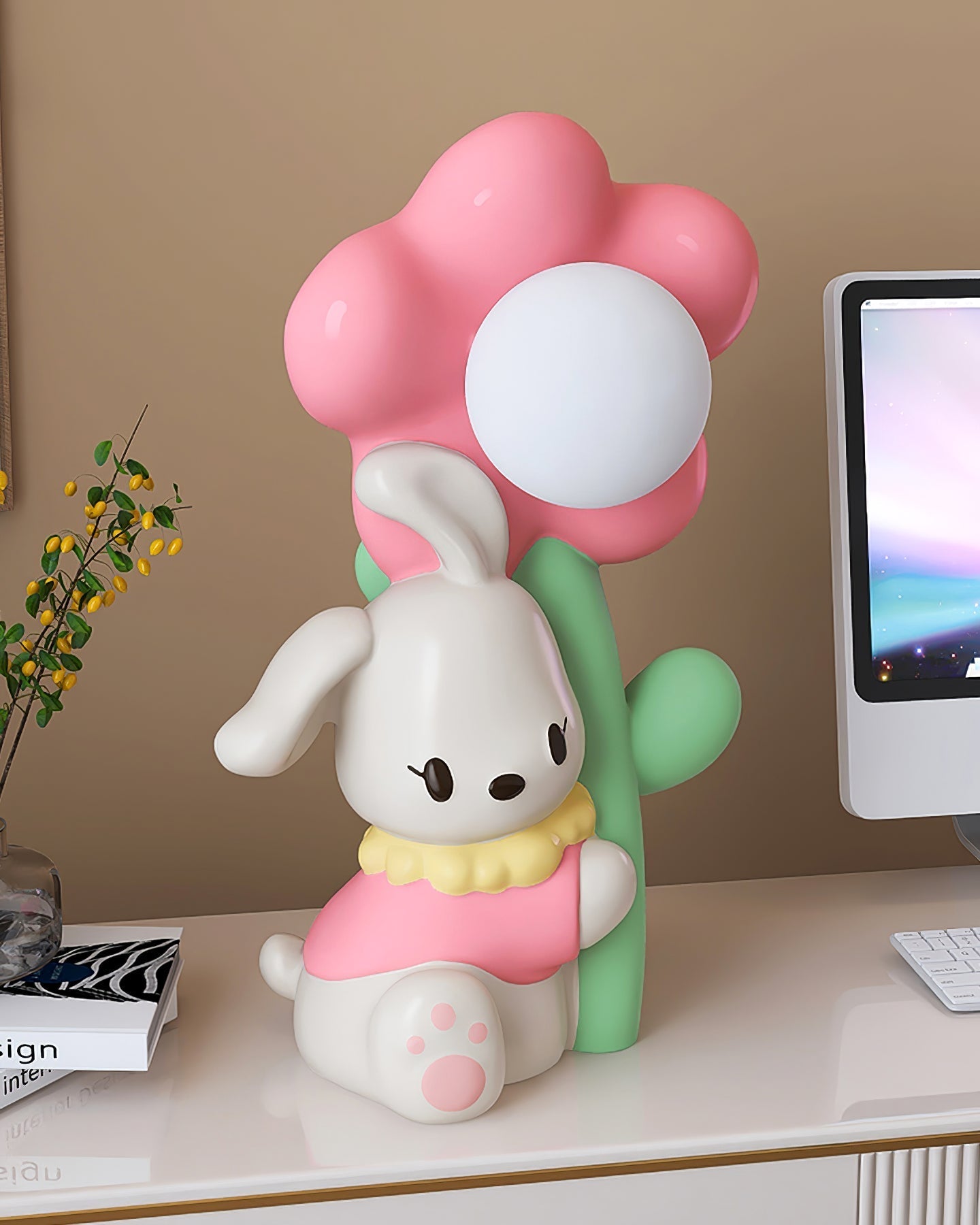 BunnyGlow - Bordlampe med kærlig kanin og blomster mønster