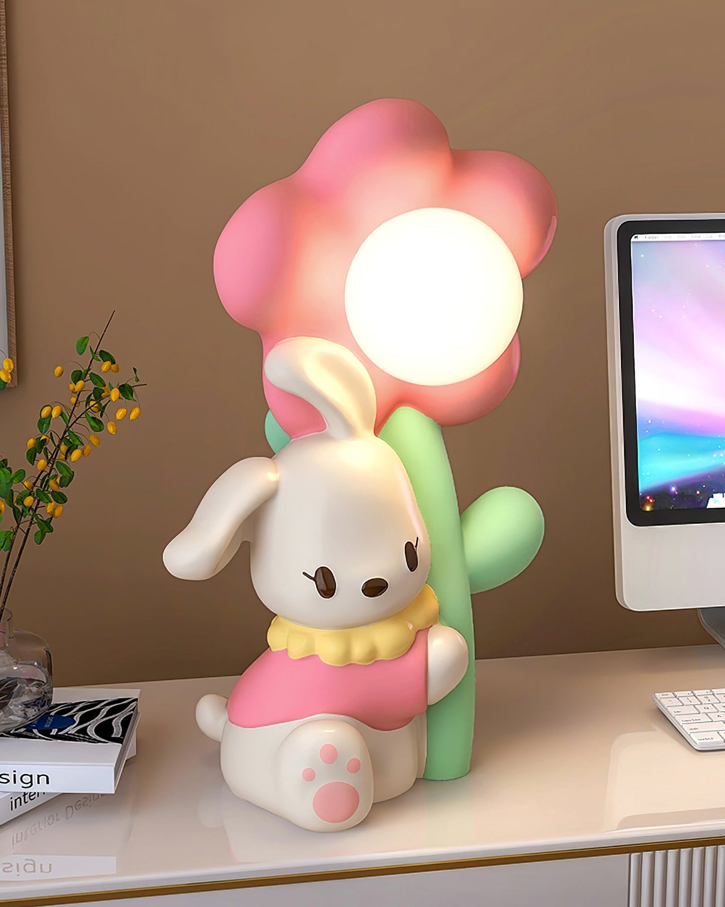 BunnyGlow - Bordlampe med kærlig kanin og blomster mønster