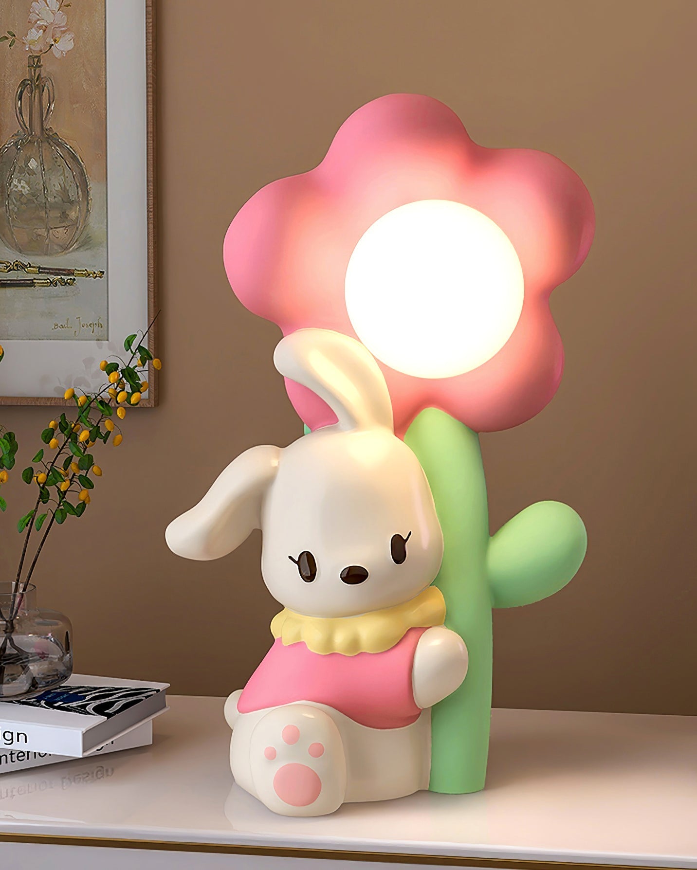 BunnyGlow - Bordlampe med kærlig kanin og blomster mønster
