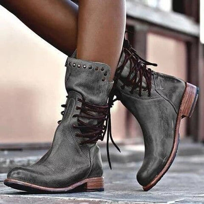 Bottes en cuir mi-mollet style vintage pour femmes - Magda