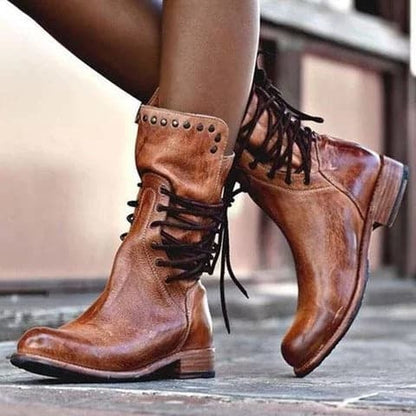 Bottes en cuir mi-mollet style vintage pour femmes - Magda