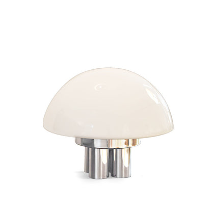EleganceGlow – Hvid bordlampe med kromfod