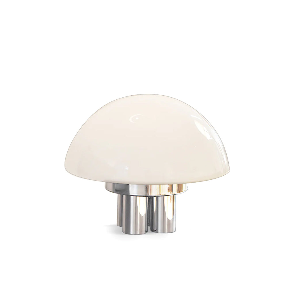 EleganceGlow – Hvid bordlampe med kromfod
