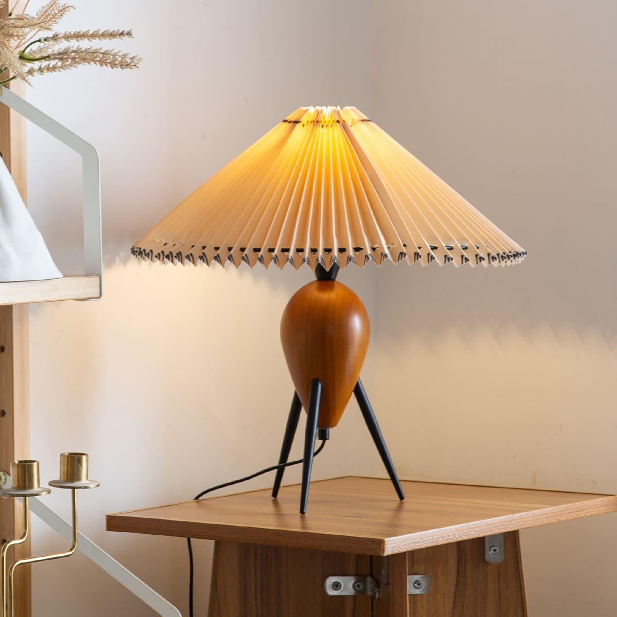 NatureBeam - Tripod LED Lamp with Walnut and Fabric Shade