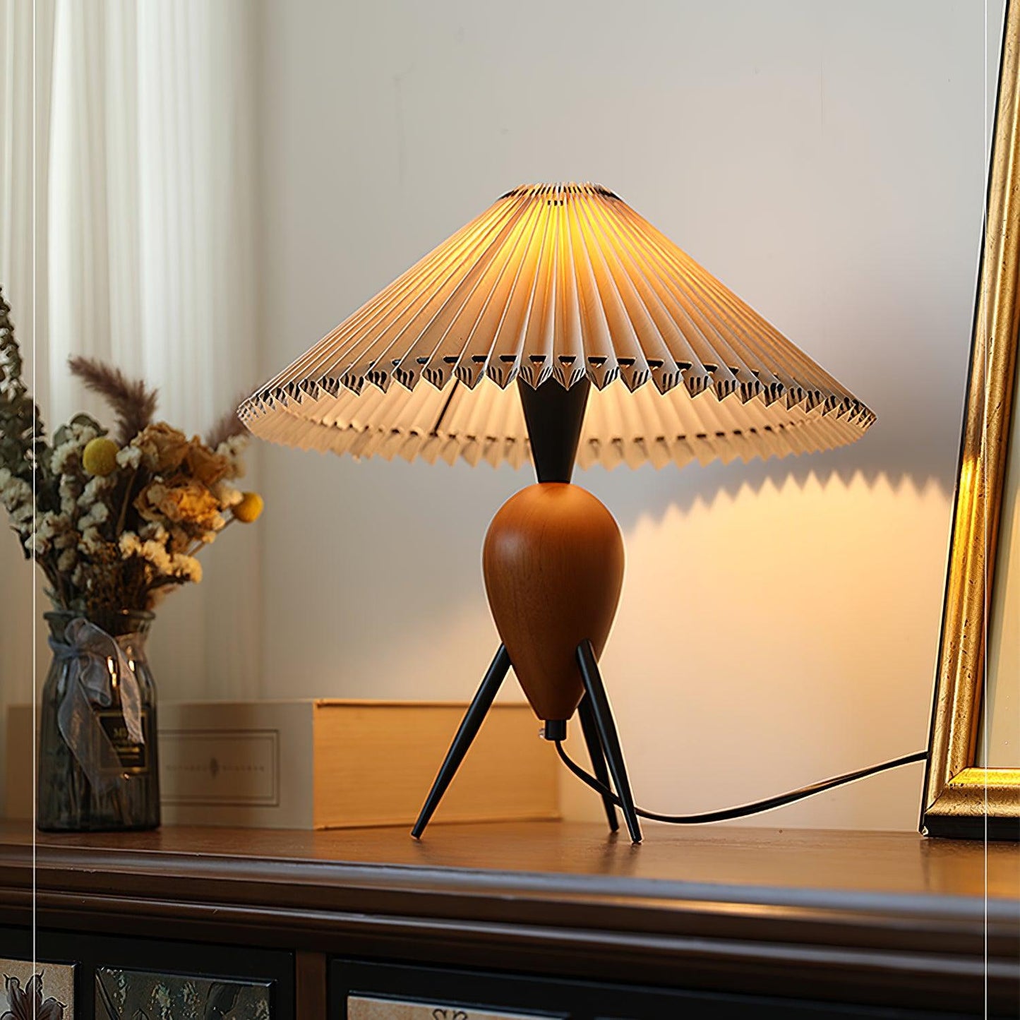 NatureBeam - Tripod LED Lamp with Walnut and Fabric Shade