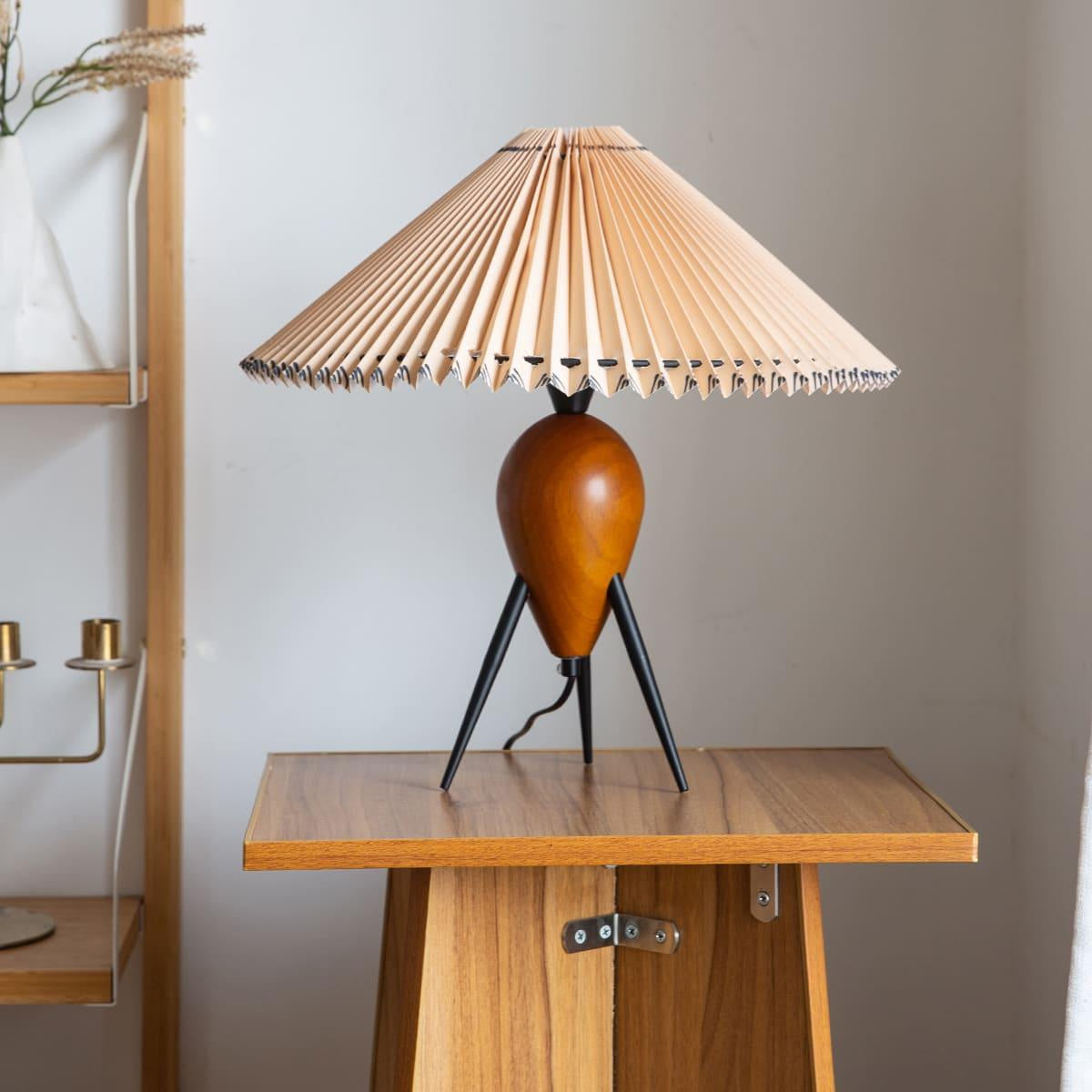 NatureBeam - Tripod LED Lamp with Walnut and Fabric Shade