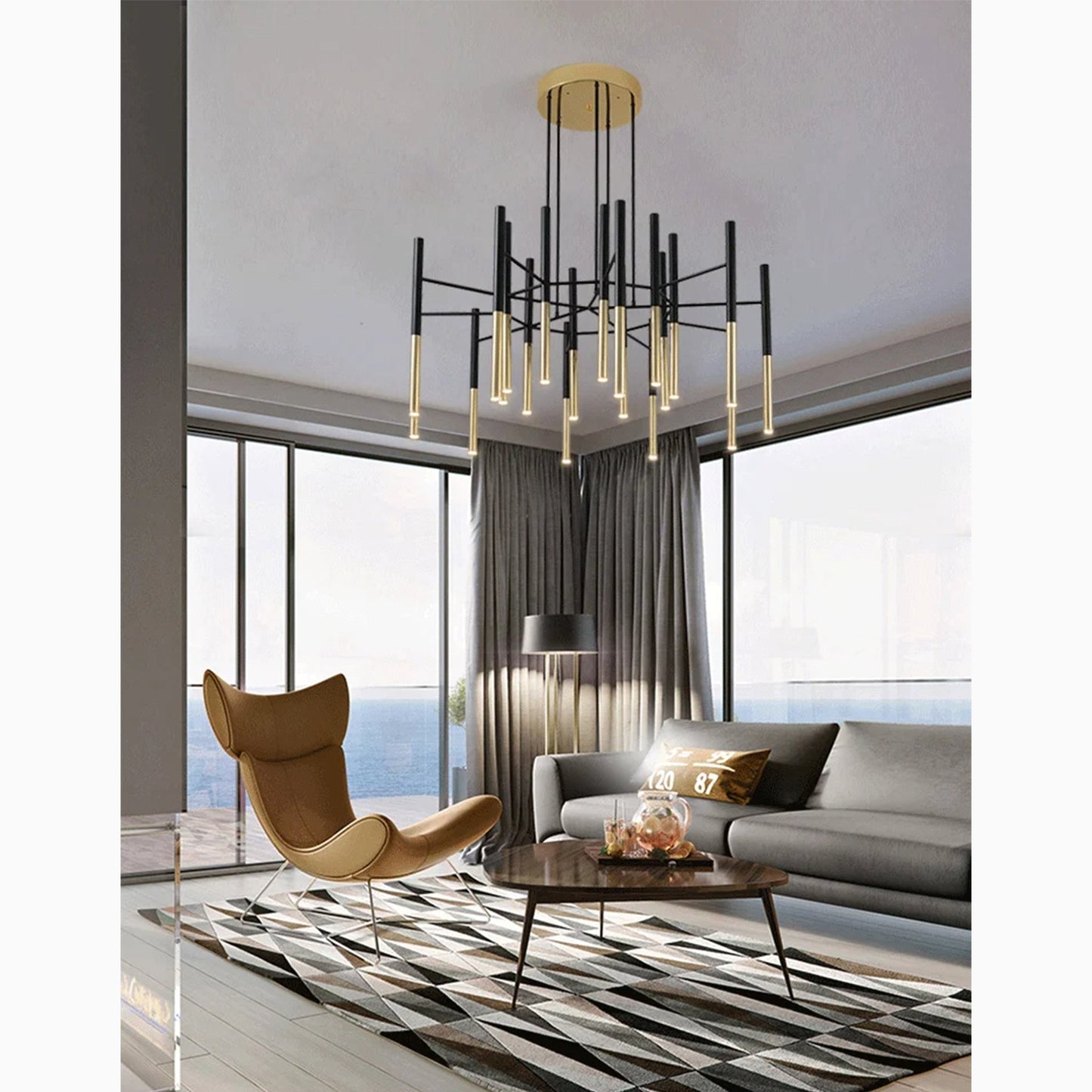 NoirLuxe - Sleek Black and Gold Chandelier