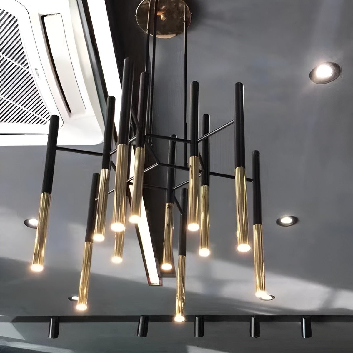 NoirLuxe - Sleek Black and Gold Chandelier