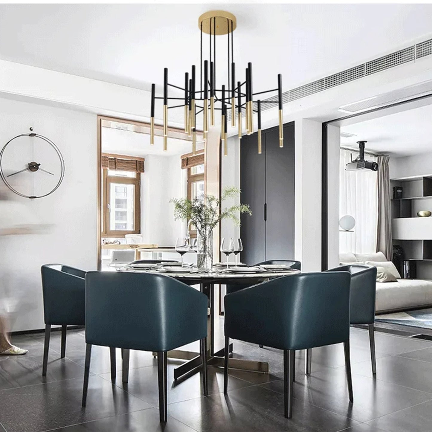 NoirLuxe - Sleek Black and Gold Chandelier