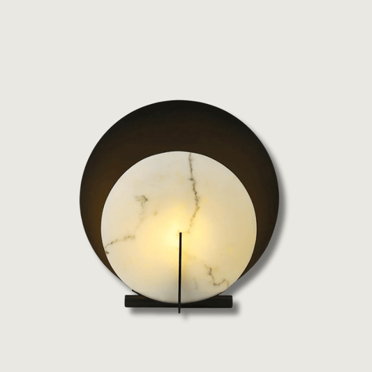 MoonGlow – Table Lamp with Alabaster Disc and Vintage Steel