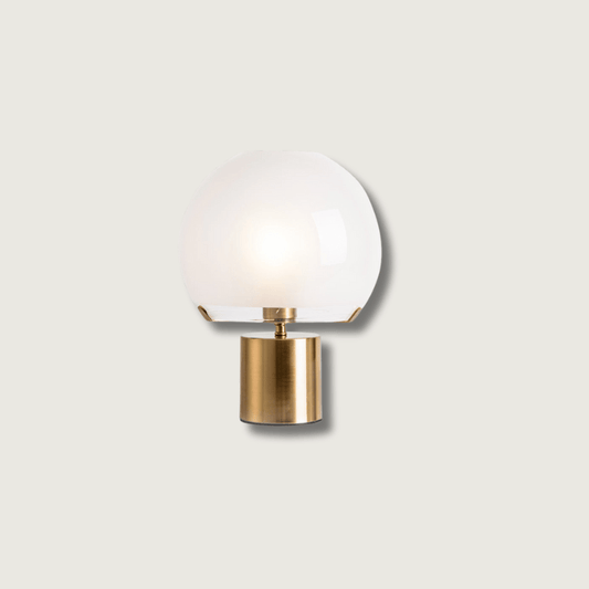 OrbaLuxe – Eccentric Table Lamp with Transparent Glass Base