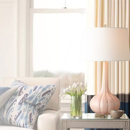 SereneGlow – Ceramic Table Lamp with White Fabric Shade