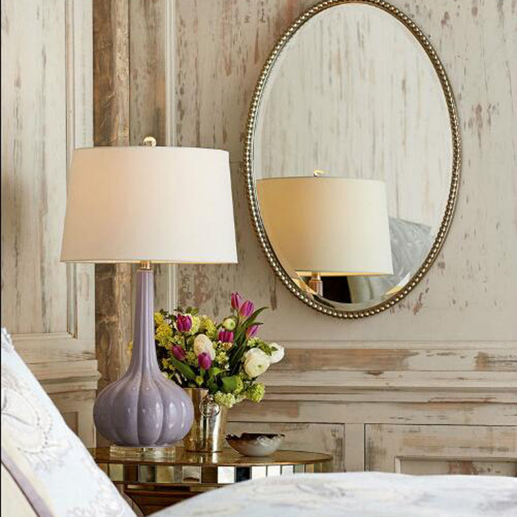 SereneGlow – Ceramic Table Lamp with White Fabric Shade