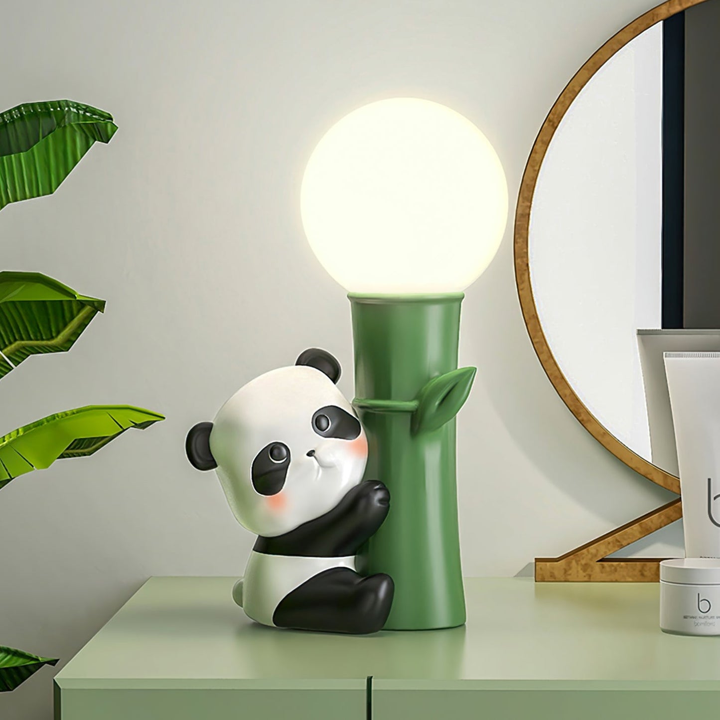 BambooGlow - Lampe de table avec éléments panda et lumière chaude en bambou