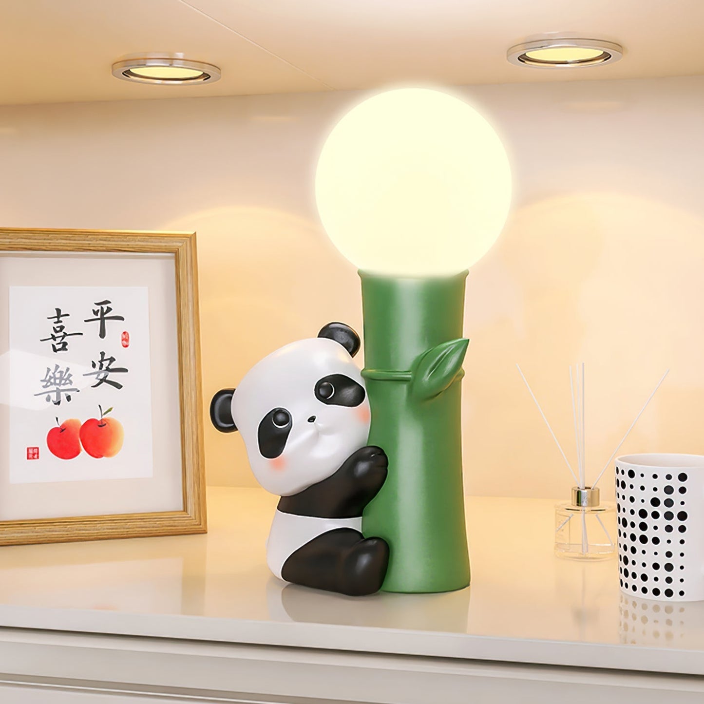 BambooGlow - Lampe de table avec éléments panda et lumière chaude en bambou