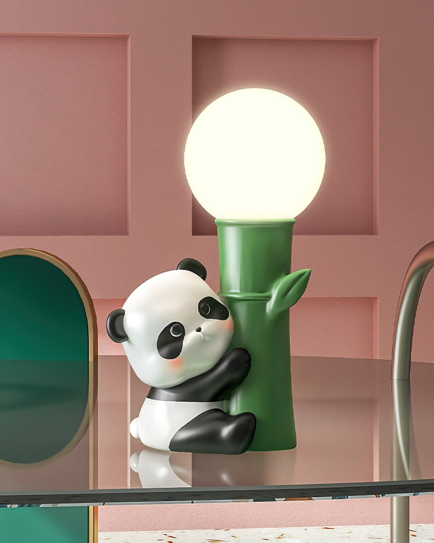 BambooGlow - Lampe de table avec éléments panda et lumière chaude en bambou